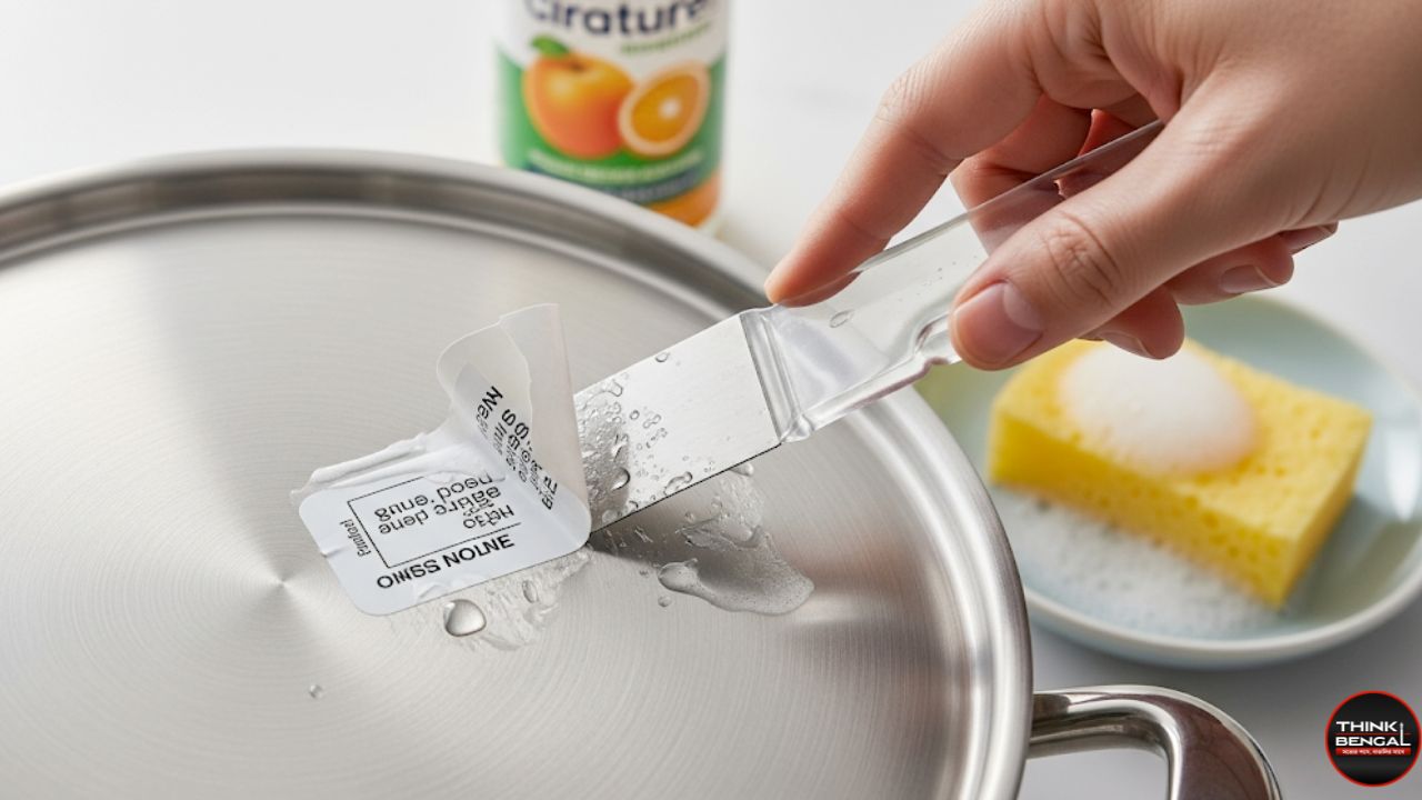 Easily remove stubborn stickers from steel utensils