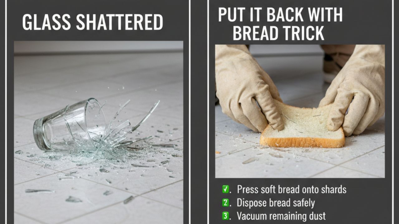 Broken glass cleanup with bread made easy